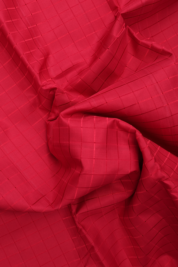 Kanchipuram Silk Saree In Crimson Red With Checks Design