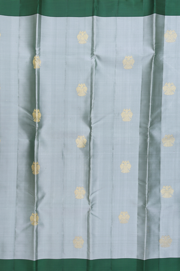 Kanchipuram Silk In Greenish Grey With Iruthalai Pakshi Buttas