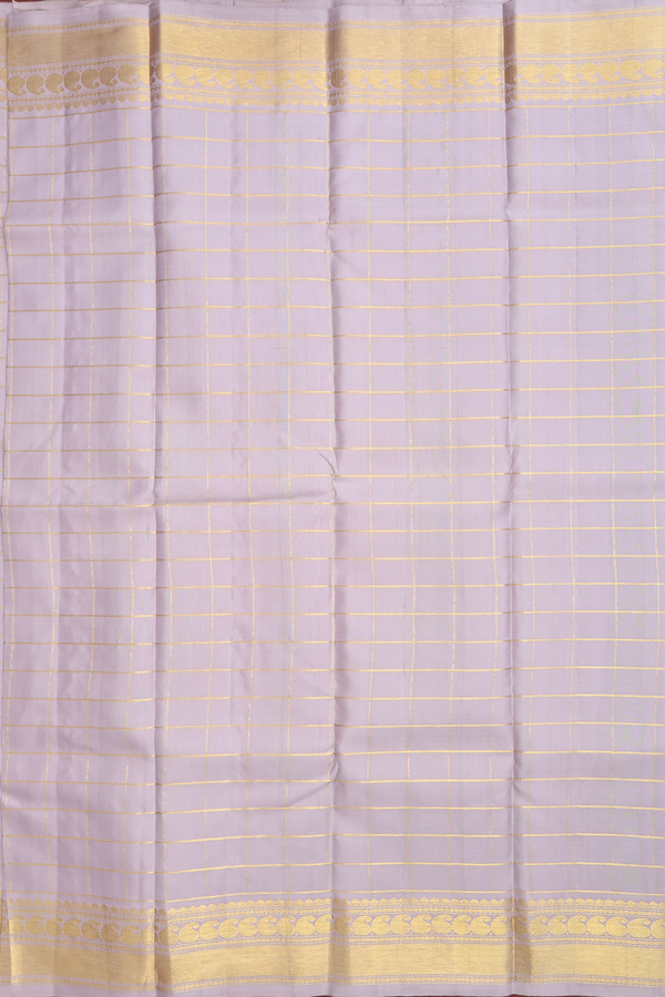 Kanchipuram Silk Saree In Light Grey With Checks Design