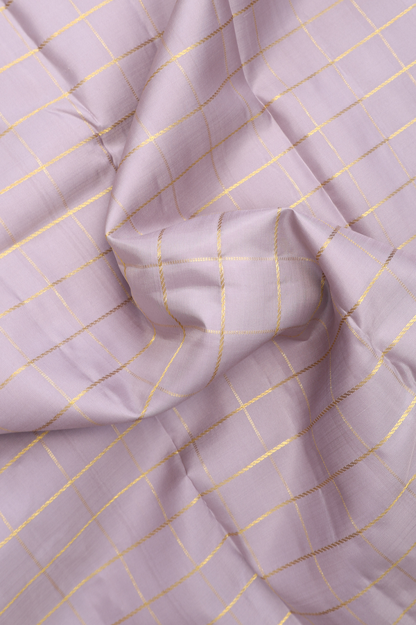 Kanchipuram Silk Saree In Light Grey With Checks Design