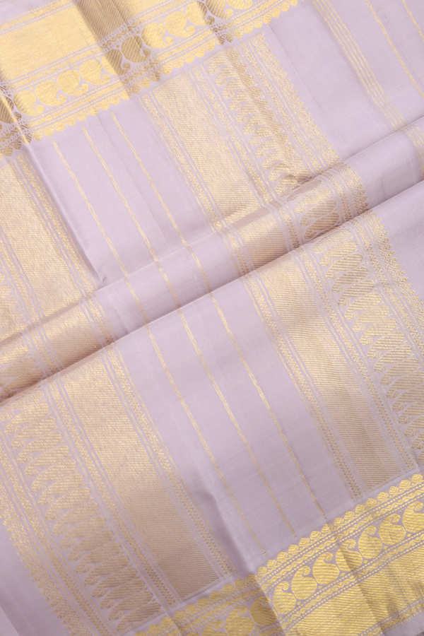 Kanchipuram Silk Saree In Light Grey With Checks Design