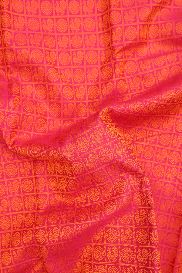 Kanchipuram Silk Saree In Rani Pink With Jacquard Pattern
