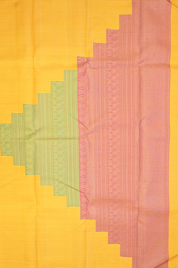 Kanchipuram Silk Saree In Saffron Yellow With Jacquard Pattern