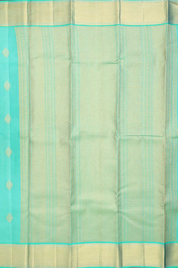 Kanchipuram Silk Saree In Sea Green Along Checks With Buttas