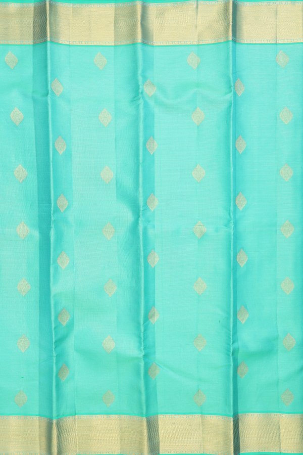 Kanchipuram Silk Saree In Sea Green Along Checks With Buttas