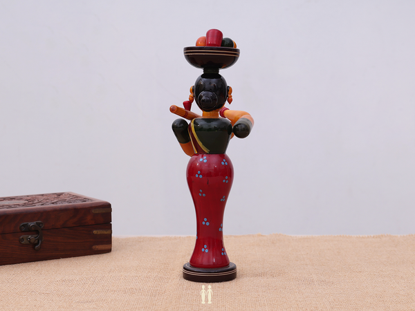 Wooden Handicraft Lady Selling Fruits Doll For Showpiece