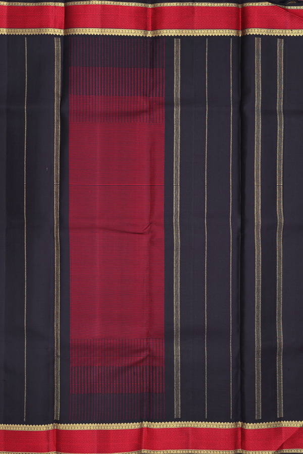 Kanchipuram Silk Saree Black And Brown With Stripes Design