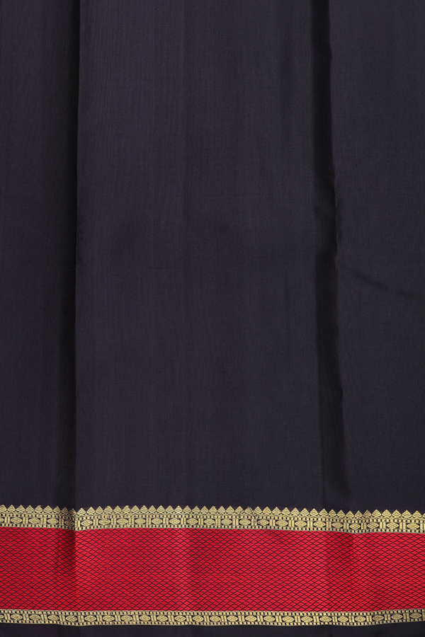 Kanchipuram Silk Saree Black And Brown With Stripes Design