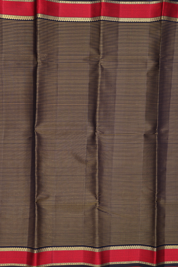 Kanchipuram Silk Saree Black And Brown With Stripes Design