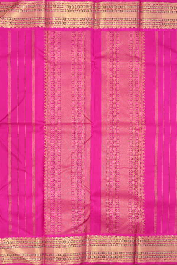 Kanchipuram Silk Saree Black And Yellow With Stripes Design