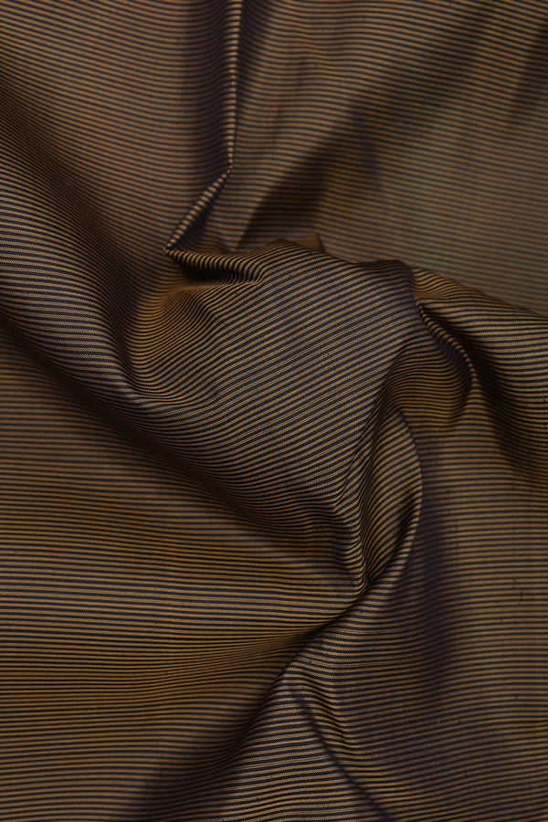 Kanchipuram Silk Saree Black And Yellow With Stripes Design
