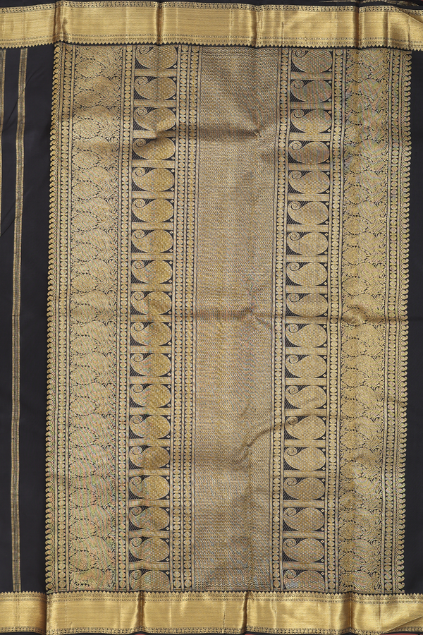 Kanchipuram Silk Saree Black With Peacock And Chakram Design