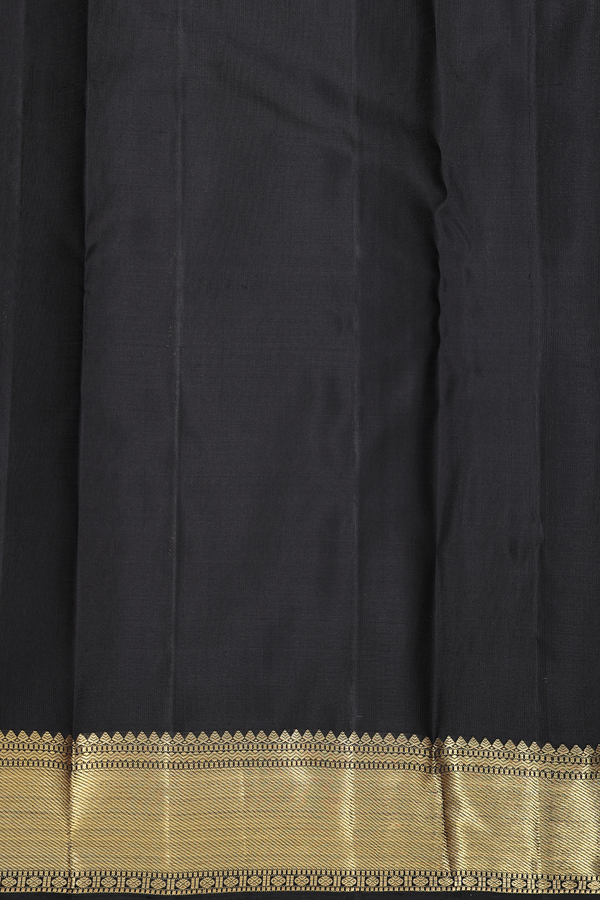 Kanchipuram Silk Saree Black With Peacock And Chakram Design