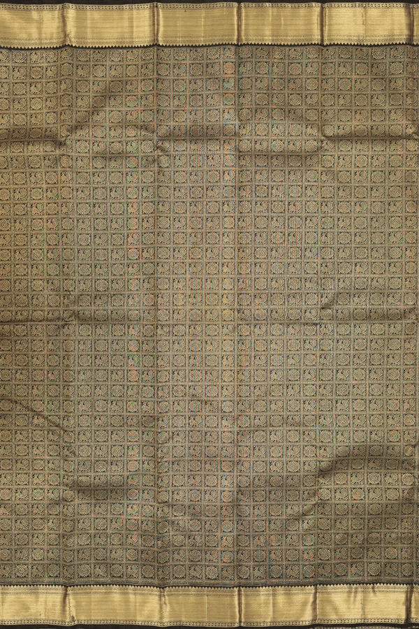 Kanchipuram Silk Saree Black With Peacock And Chakram Design