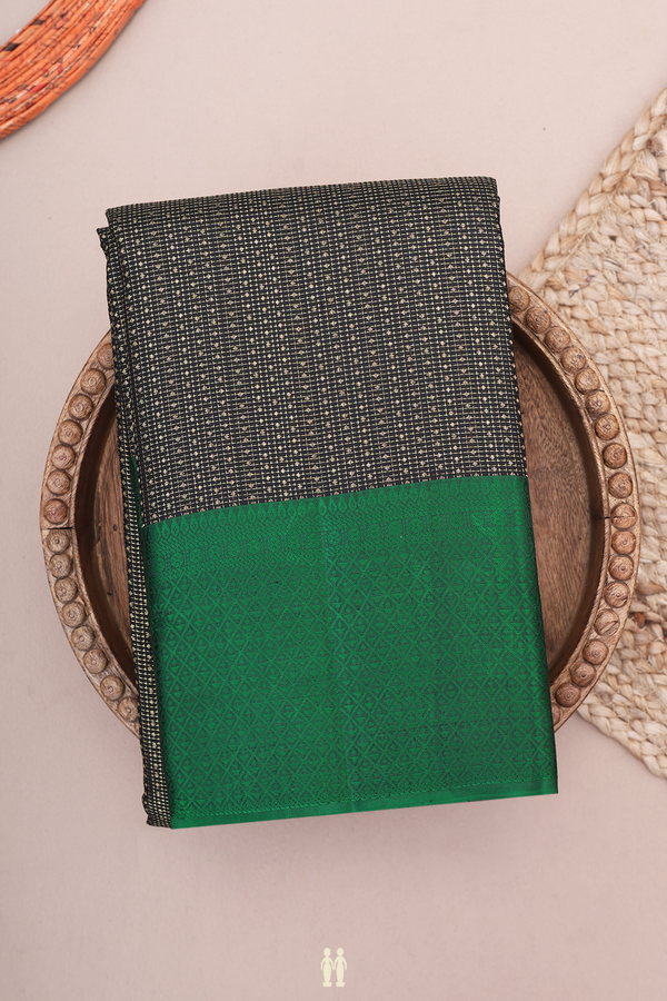 Kanchipuram Silk Saree In Black With Stripes Design