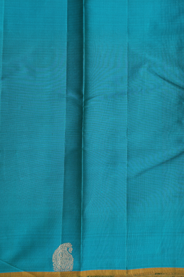 Kanchipuram Silk Saree In Blue Along Stripes With Buttas