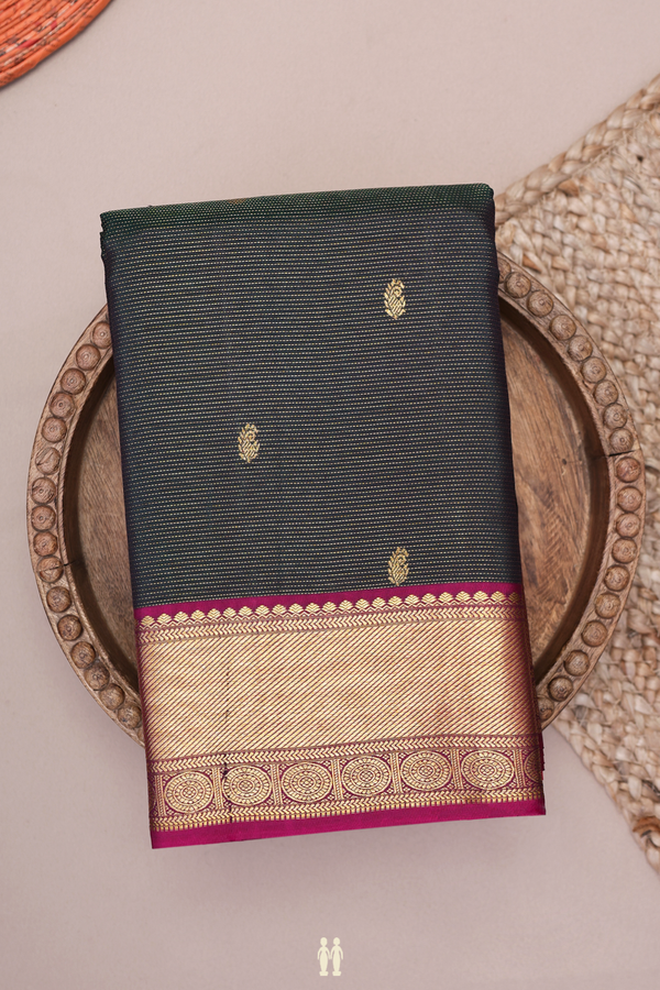 Kanchipuram Silk Saree Bottle Green Along Stripes With Buttas