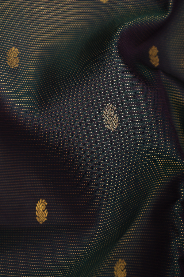 Kanchipuram Silk Saree Bottle Green Along Stripes With Buttas