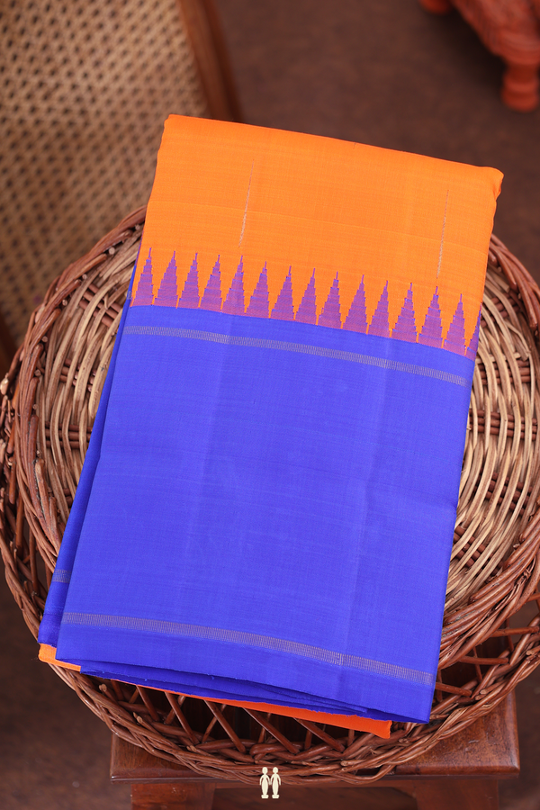 Kanchipuram Silk Saree Bright Orange With Malli Moggu Buttas