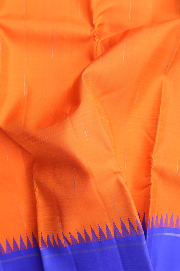 Kanchipuram Silk Saree Bright Orange With Malli Moggu Buttas