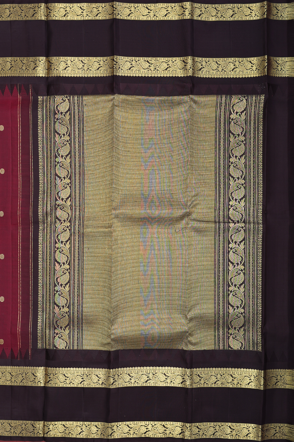 Kanchipuram Silk Saree Burgundy Red With Chakram Buttas