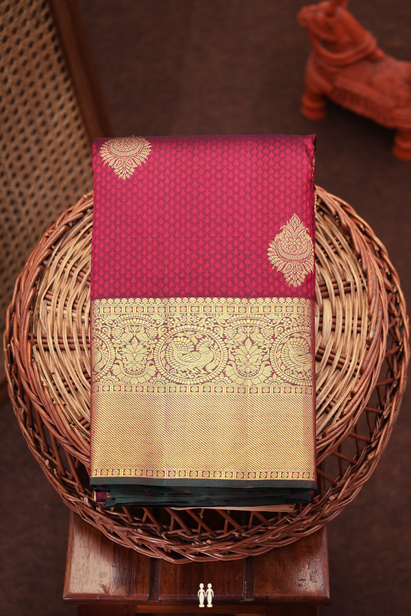 Kanchipuram Silk Saree Burgundy Red With Jacquard Pattern