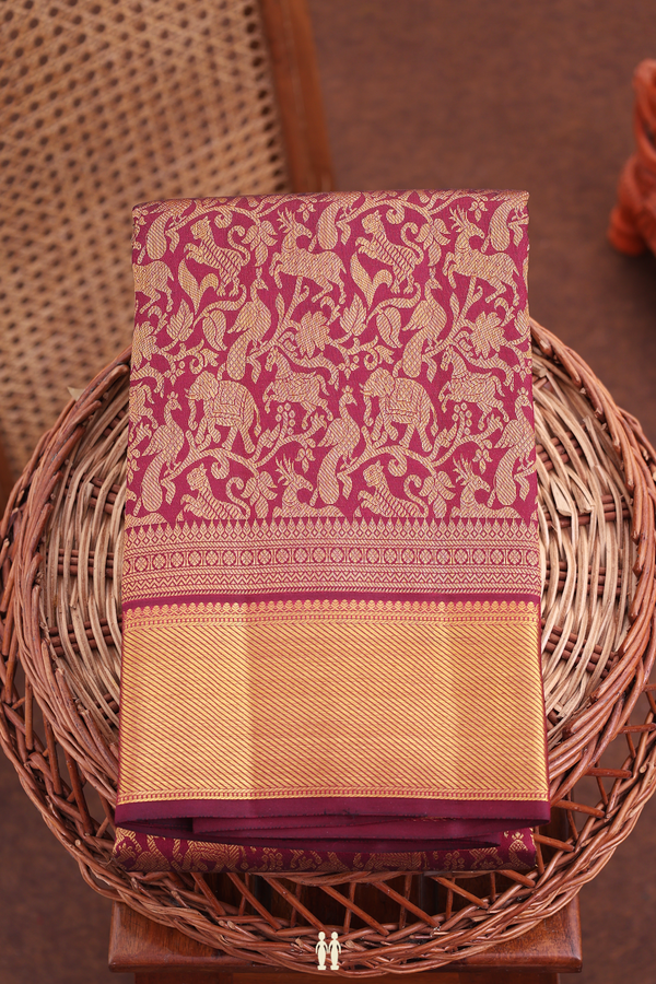 Kanchipuram Silk Saree Burgundy Red With Vanasingaram Design