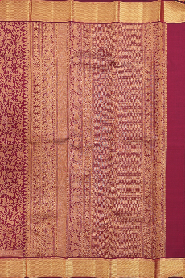Kanchipuram Silk Saree Burgundy Red With Vanasingaram Design