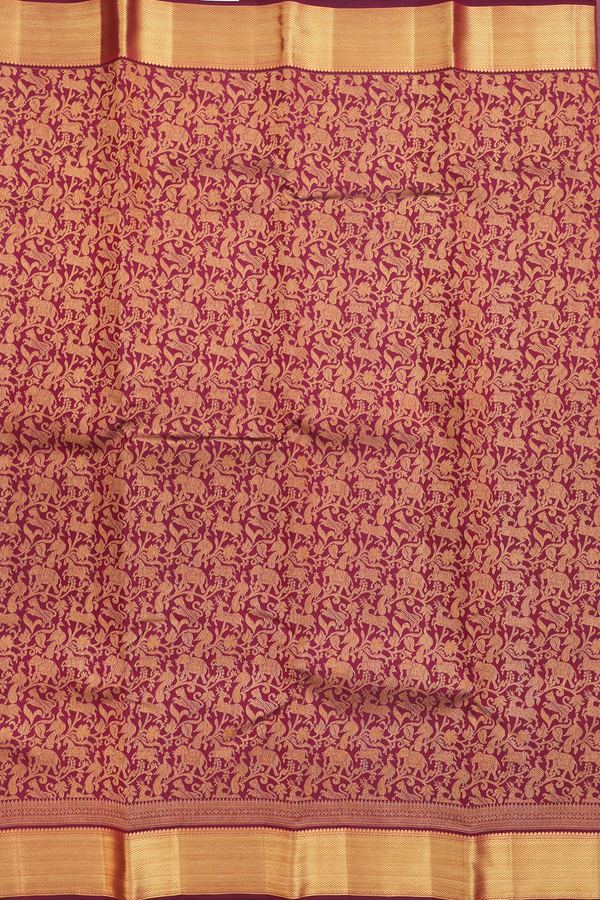 Kanchipuram Silk Saree Burgundy Red With Vanasingaram Design
