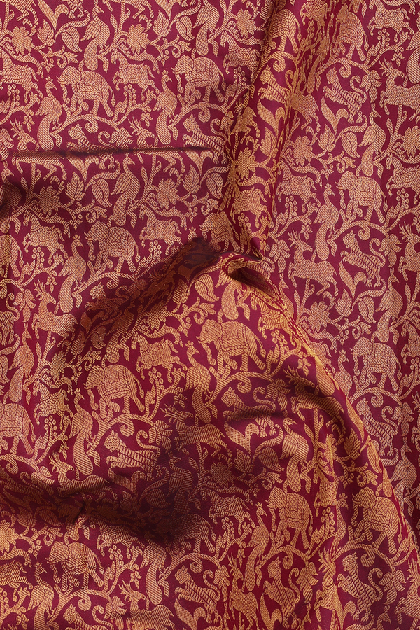 Kanchipuram Silk Saree Burgundy Red With Vanasingaram Design
