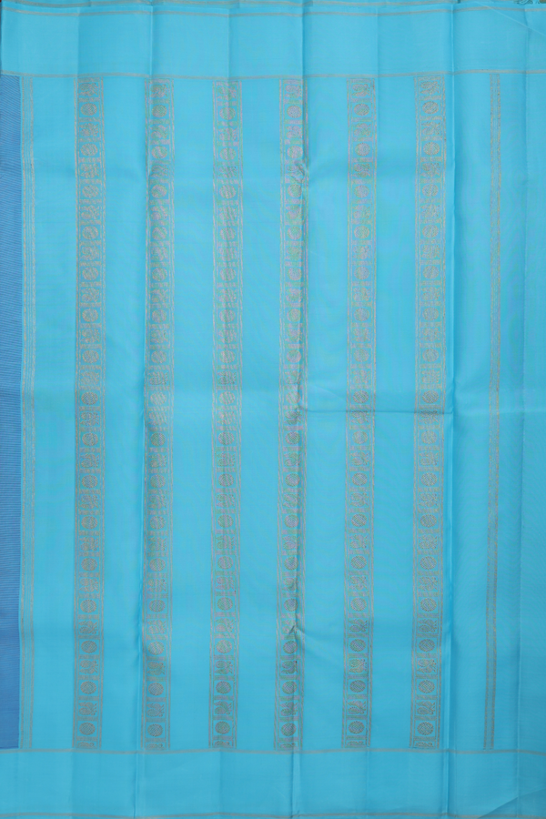 Kanchipuram Silk Saree Capri Blue Along Checks With Buttas