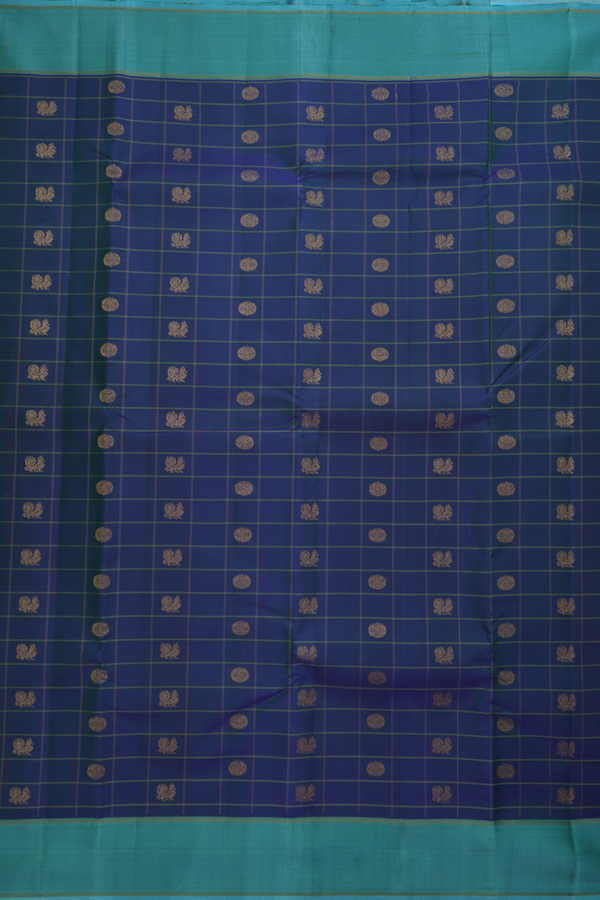 Kanchipuram Silk Saree Capri Blue Along Checks With Buttas
