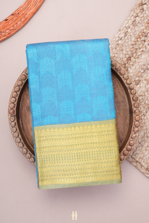 Kanchipuram Silk Saree Capri Blue With Threadwork Buttas