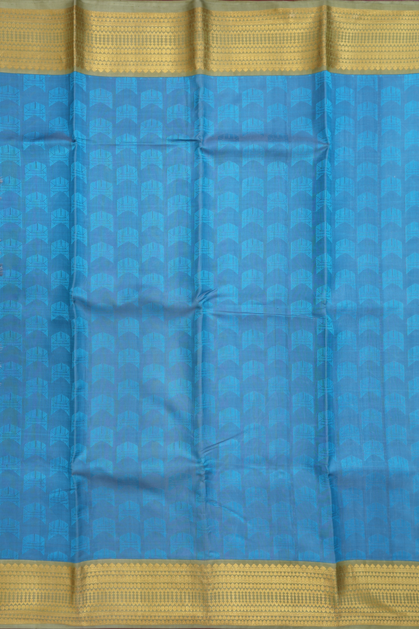 Kanchipuram Silk Saree Capri Blue With Threadwork Buttas