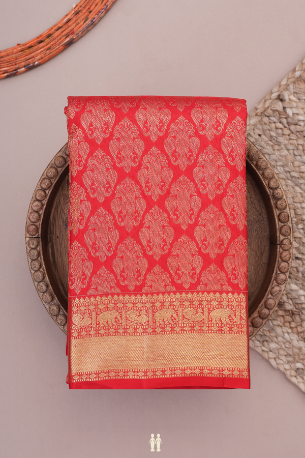 Kanchipuram Silk Saree Chilli Red With Iruthalai Pakshi Design