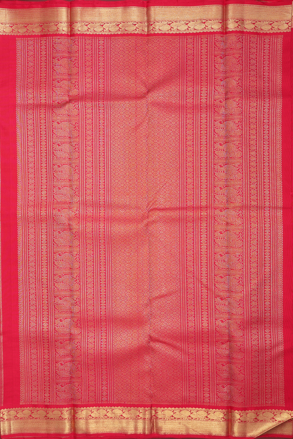 Kanchipuram Silk Saree Chilli Red With Peacock Chakram Buttas