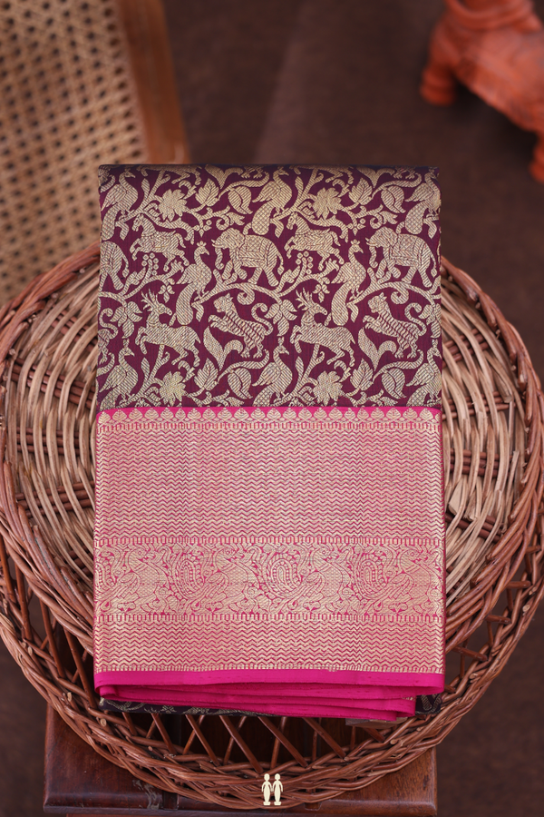 Kanchipuram Silk Saree Coffee Brown With Vanasingaram Design