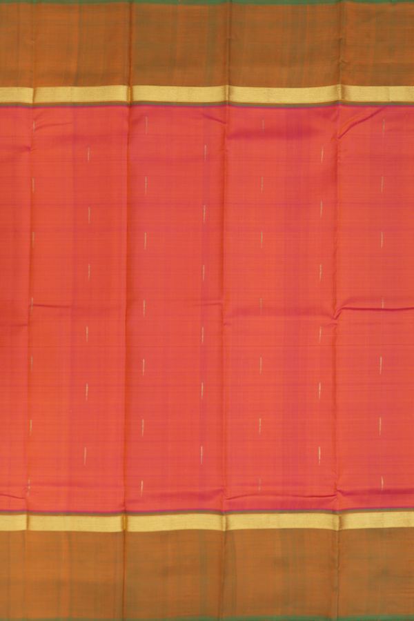 Kanchipuram Silk Saree Coral Orange With Malli Moggu Buttas