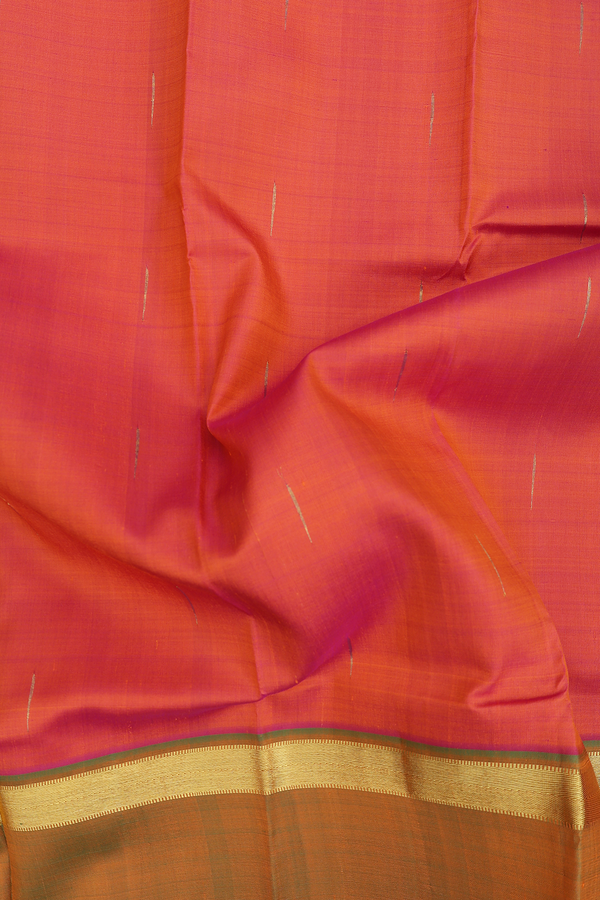 Kanchipuram Silk Saree Coral Orange With Malli Moggu Buttas