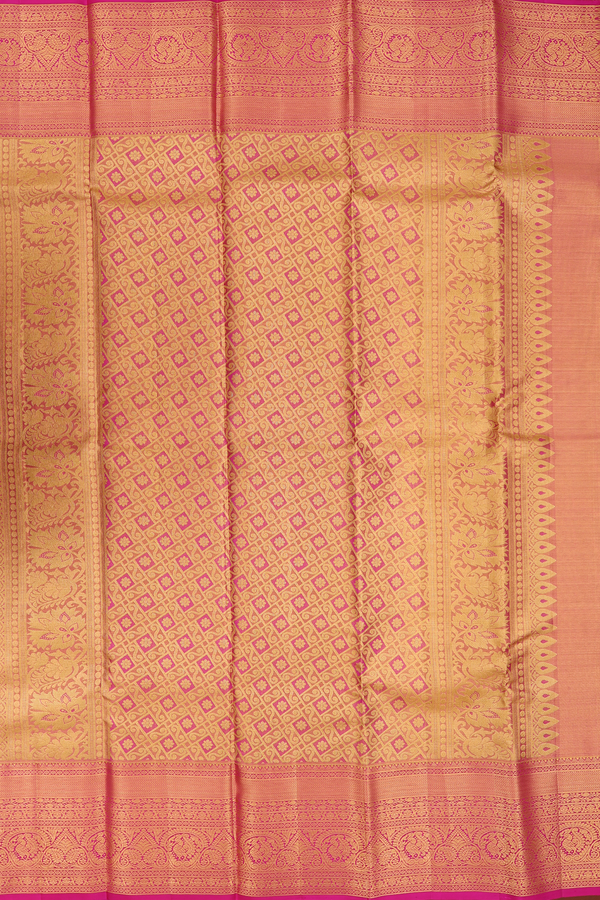 Kanchipuram Silk Saree Cream Color Tissue With Peacock Design
