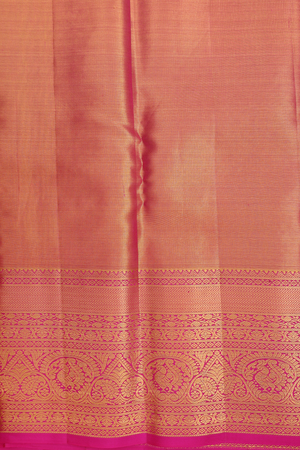 Kanchipuram Silk Saree Cream Color Tissue With Peacock Design