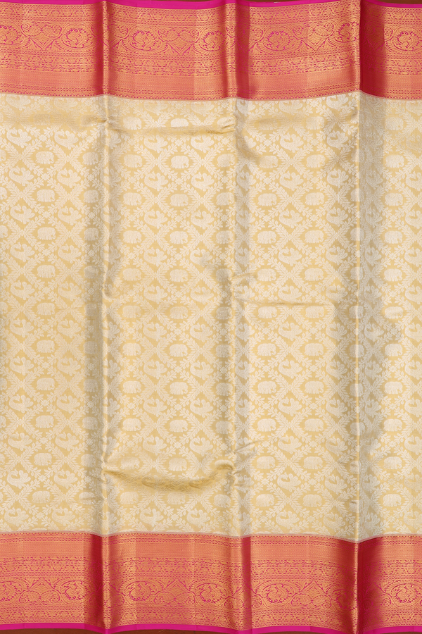 Kanchipuram Silk Saree Cream Color Tissue With Peacock Design