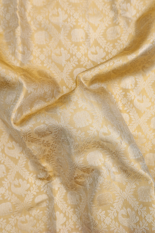 Kanchipuram Silk Saree Cream Color Tissue With Peacock Design