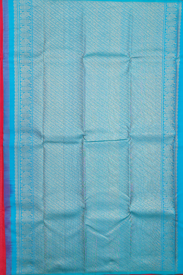 Kanchipuram Silk Saree Crimson Red With Half And Half Design