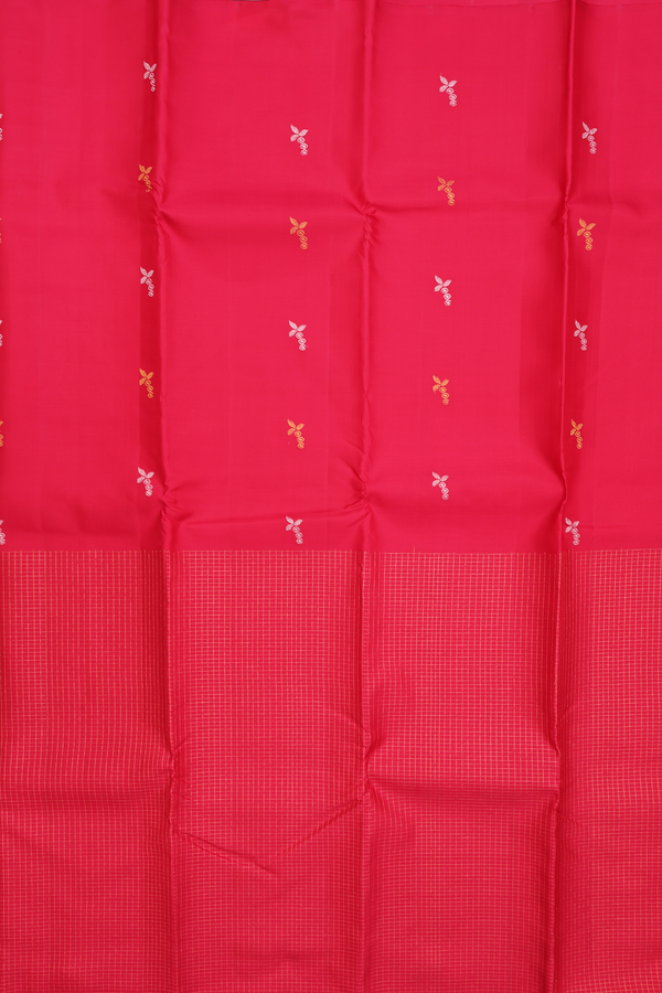 Kanchipuram Silk Saree Crimson Red With Half And Half Design