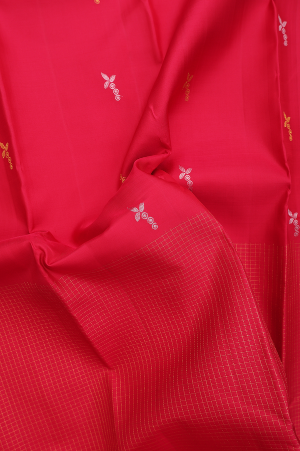 Kanchipuram Silk Saree Crimson Red With Half And Half Design