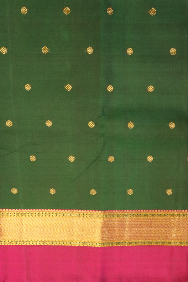 Kanchipuram Silk Saree In Dark Green With Zari Buttas