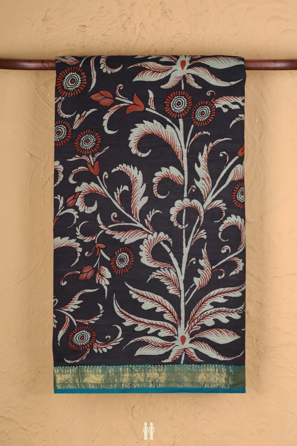 Kanchipuram Silk Saree Dark Oak Brown With Hand Painted Design