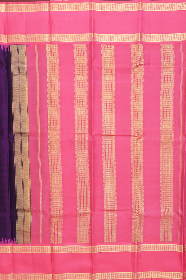 Kanchipuram Silk Saree Dark Purple With Rettai Pettu Border