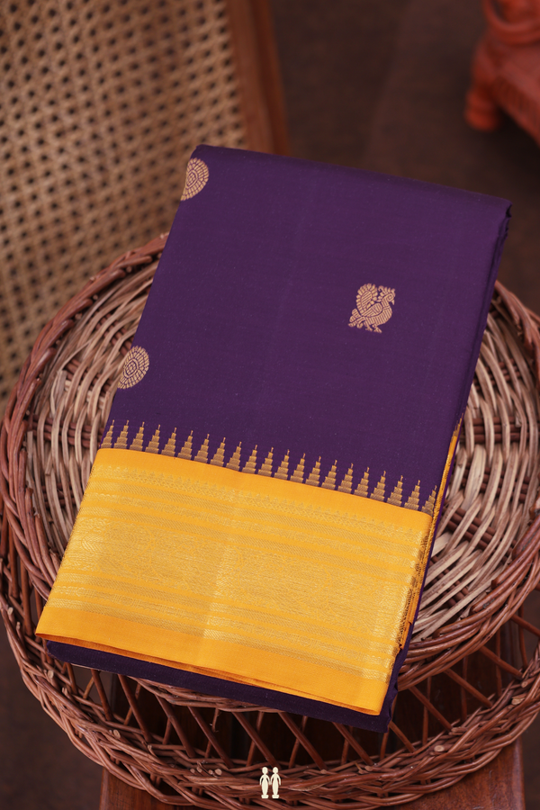 Kanchipuram Silk Saree Deep Purple With Peacock Chakram Buttas